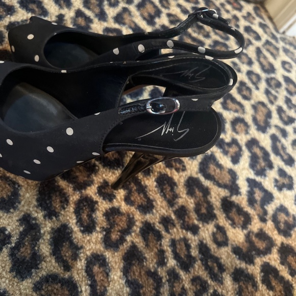 Giuseppe zanotti peep toe sling back black and white polka dot heels 37 - Picture 5 of 6
